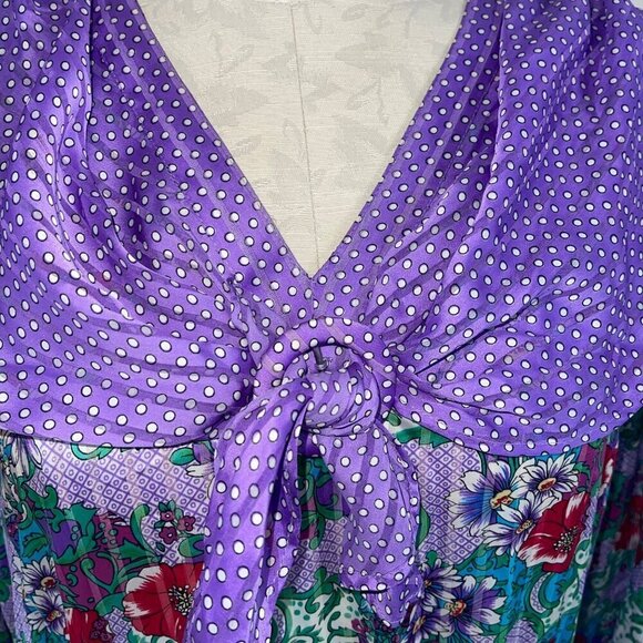 Diane Freis Vintage Womens Dress Size Medium Purple Floral Midi Elastic Waist - Picture 3 of 8